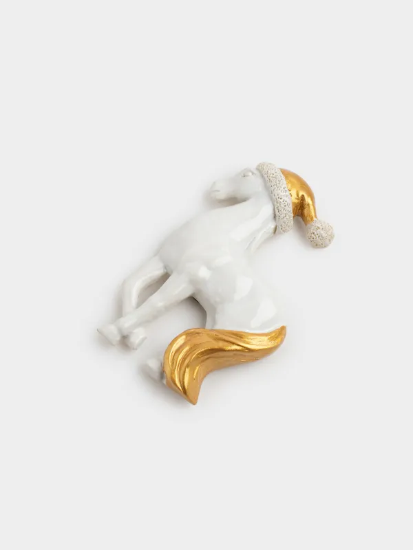 Магнит, 8 см, полирезин, золотисто-белый, Лошадь в колпаке, Horse white, image-2