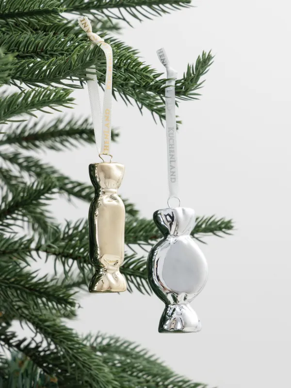 Набор елочных игрушек, 6 см, 2 шт, фарфор P, золотистый/серебристый, Конфеты, Figure christmas, image-2