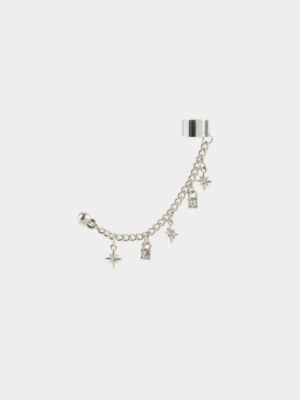 Кафф сырға, бір өлшем, суспензия, металл/стразылар, Жұлдыздар, Mineral, image-0