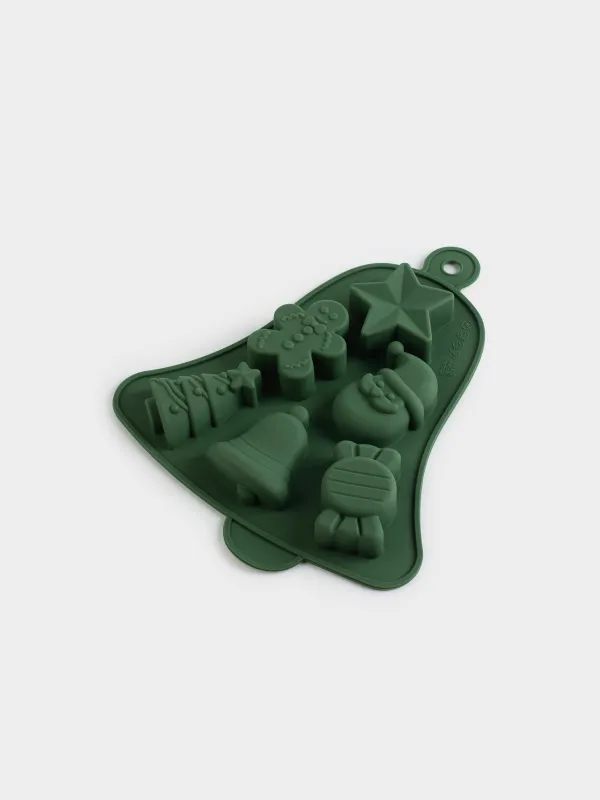 Форма для выпечки кексов, 23х19 см, 6 отд, силикон, зеленая, Колокольчик, Bakery color, image-1