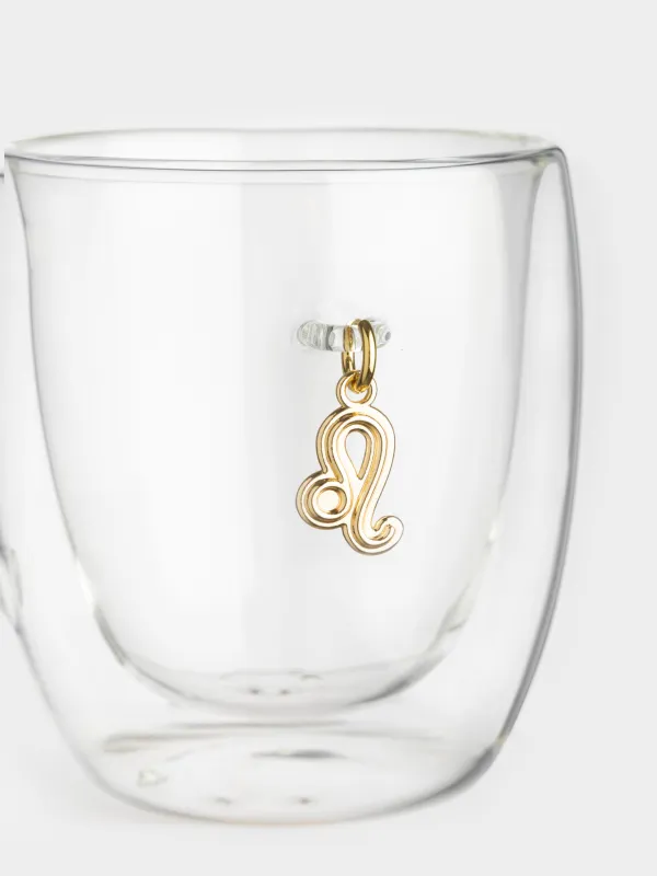 Кружка, 280 мл, стекло Б/металл, с золотистой подвеской, Лев, Air figure zodiac, image-4