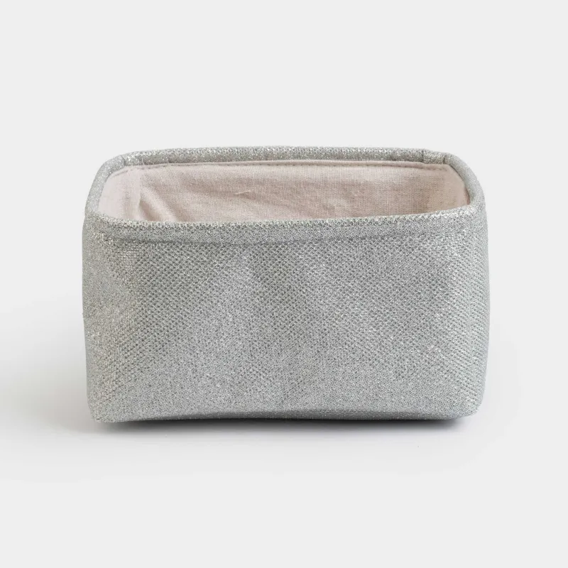 Сақтау себеті, 22x17x11 см, тұтқалары бар, полиэстер, тікбұрыш, күміс, Ideally