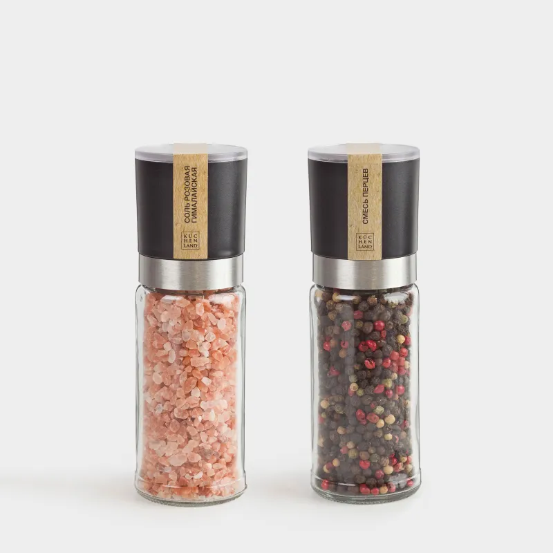 Мельница для специй, 16 см, 2 шт, механическая, стекло/пластик, Соль/Перец, Spices