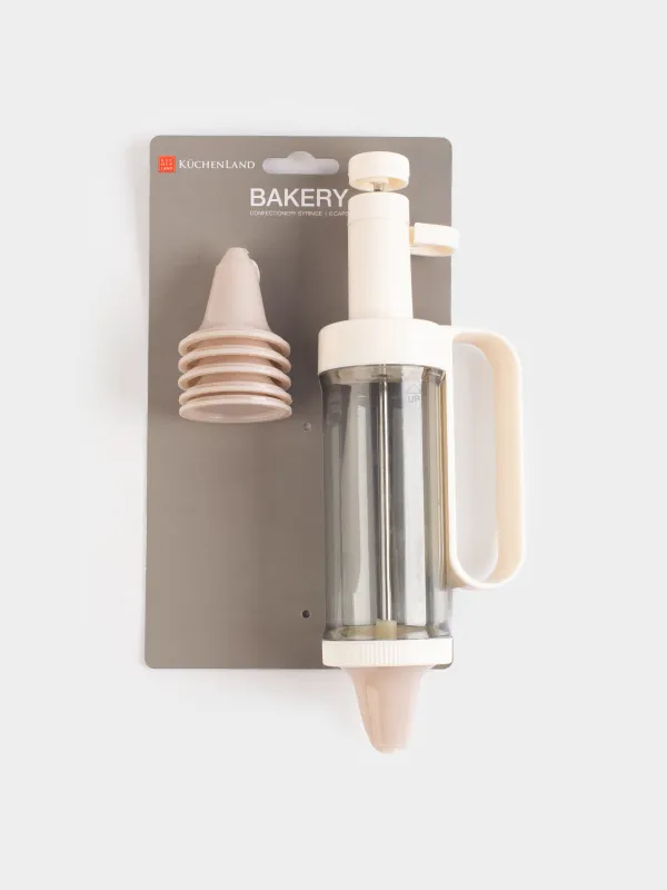 Шприц кондитерский, 22 см, 6 насадок, пластик, молочный, Bakery, image-6