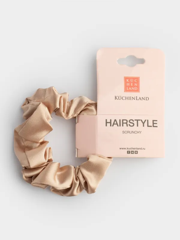 Резинка для волос, 6 см, сатин, бежевая, Silk, image-2