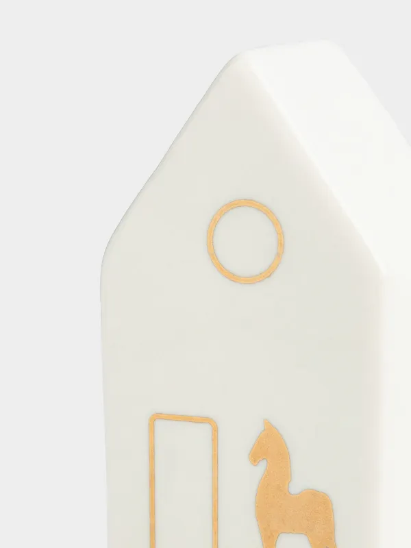 Статуэтка, 6 см, фарфор P, бело-золотистая, Дом и конь, House shape, image-3