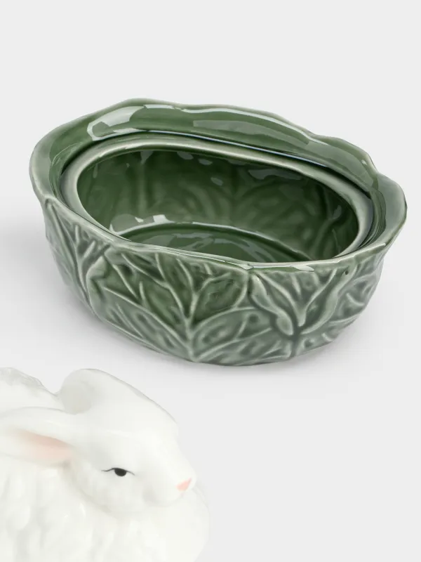 Сақтау ыдысы, 16х13 см, 450 мл, фарфор Р, сүт түстес және жасыл, Қырыққабат ішіндегі қоян, Cabbage, image-2