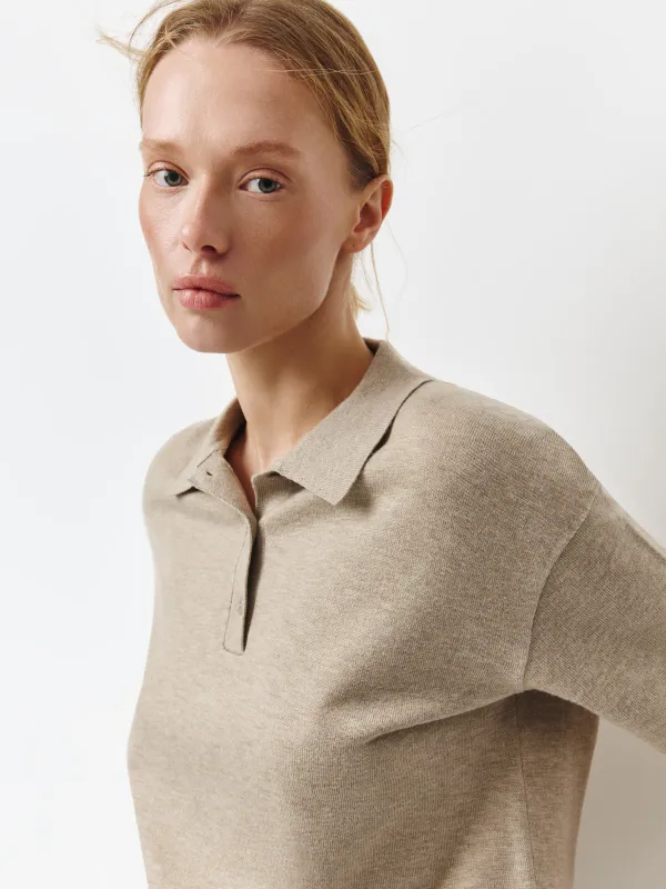 Әйелдер жемпірі, өлшемі L, поло жағасы бар, полиэстер/акрил/нейлон/жүн К, сарғылт-қоңыр, Agueda, image-1