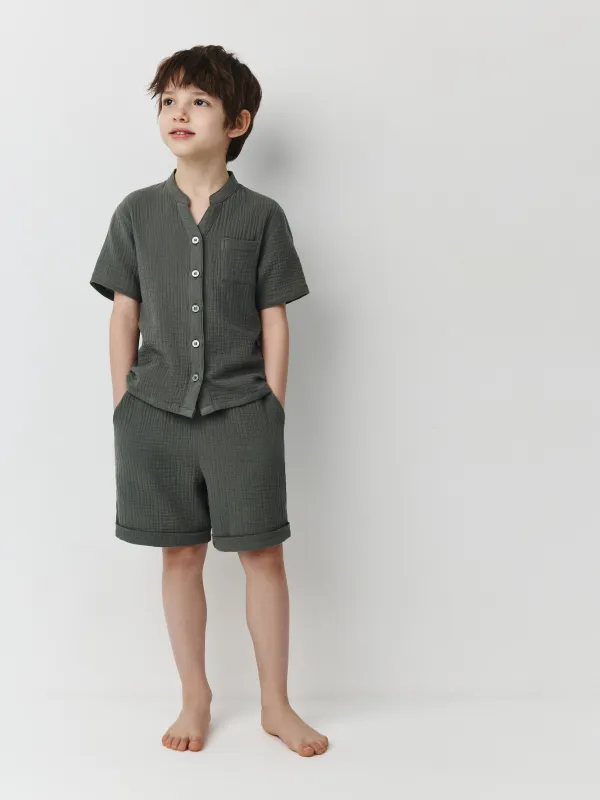 Балалар костюмі, өлшемі 98 см, шорттары бар, муслин, сүт түстес, Oliver, image-0