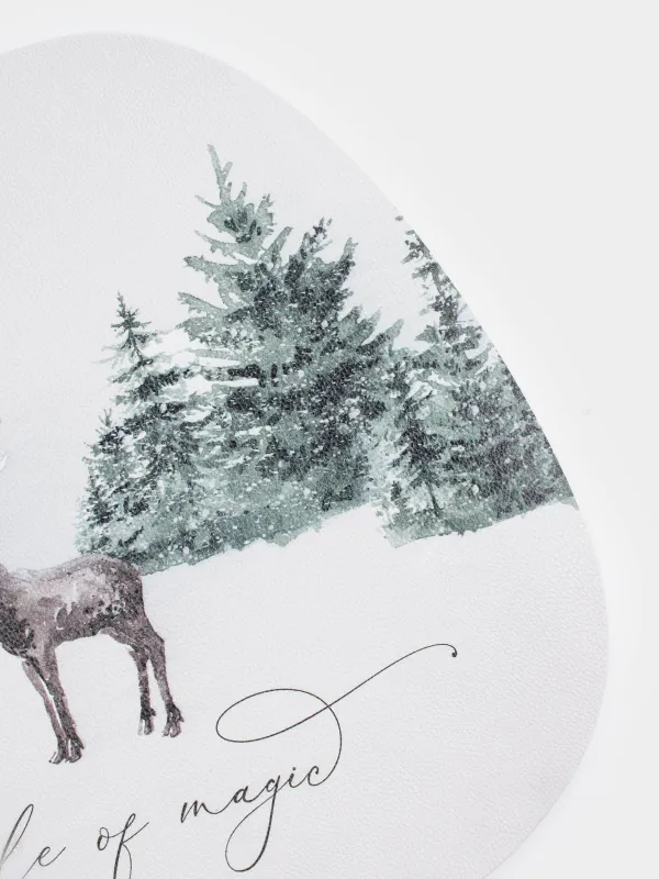 Салфетка под приборы, 37х45 см, ПВХ, фигурная, белая, Олень в лесу, Rock print, image-2