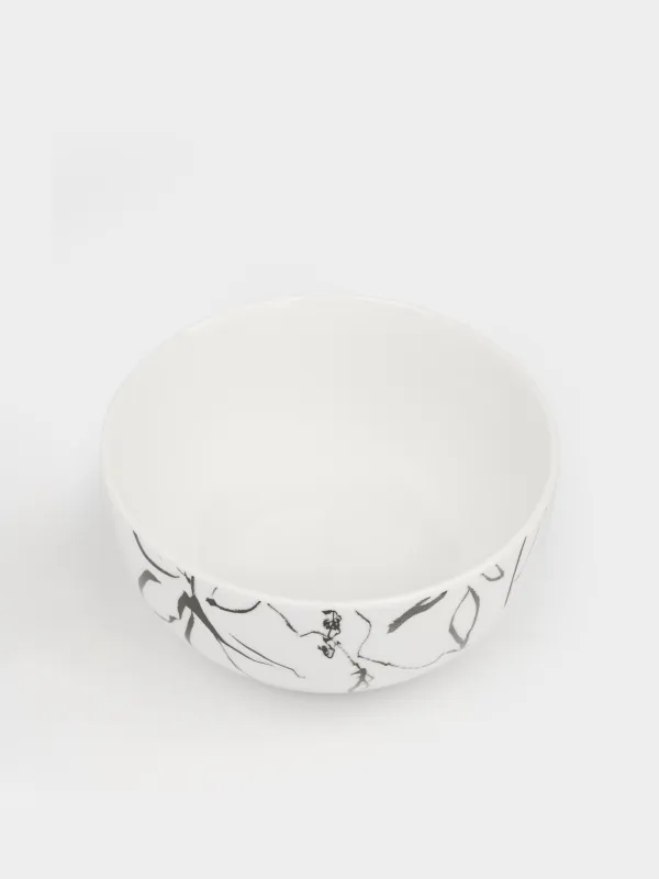 Пиала, 14x8 см, 620 мл, 2 шт, фарфор P, белая, Силуэтные цветы, Silhouette flowers, image-3