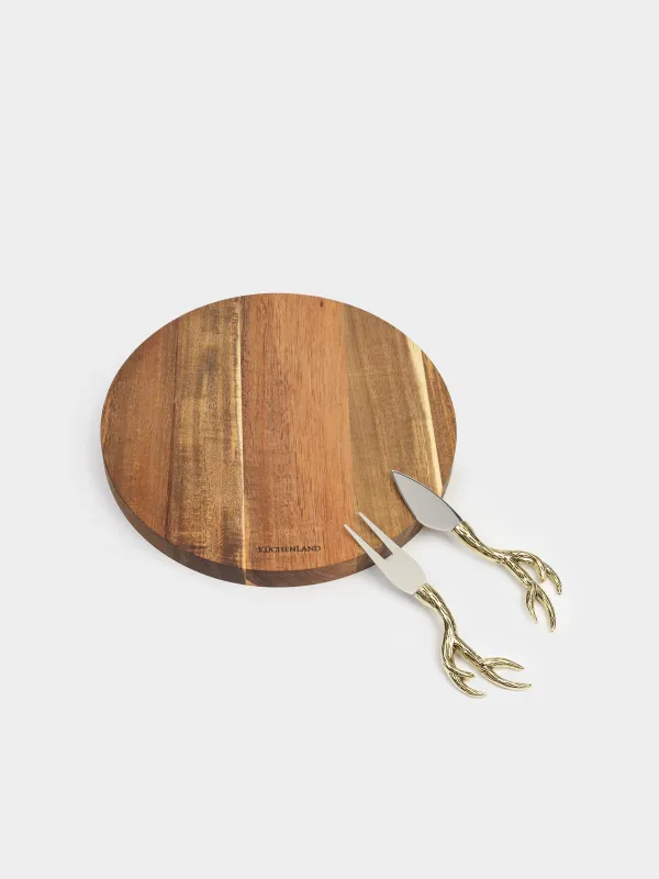 Набор для сыра, 3 пр, доска-блюдо, дерево/металл, Олень, Noble tree, image-1