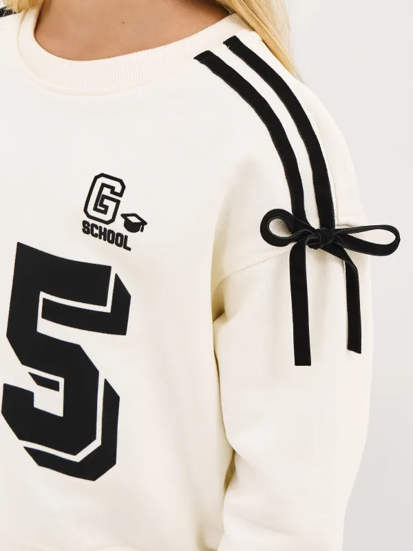 Балалар свитшоты, өлшемі 122 см, қыздарға арналған, бантиктері бар, мақта, сүт түстес, Romana, image-2