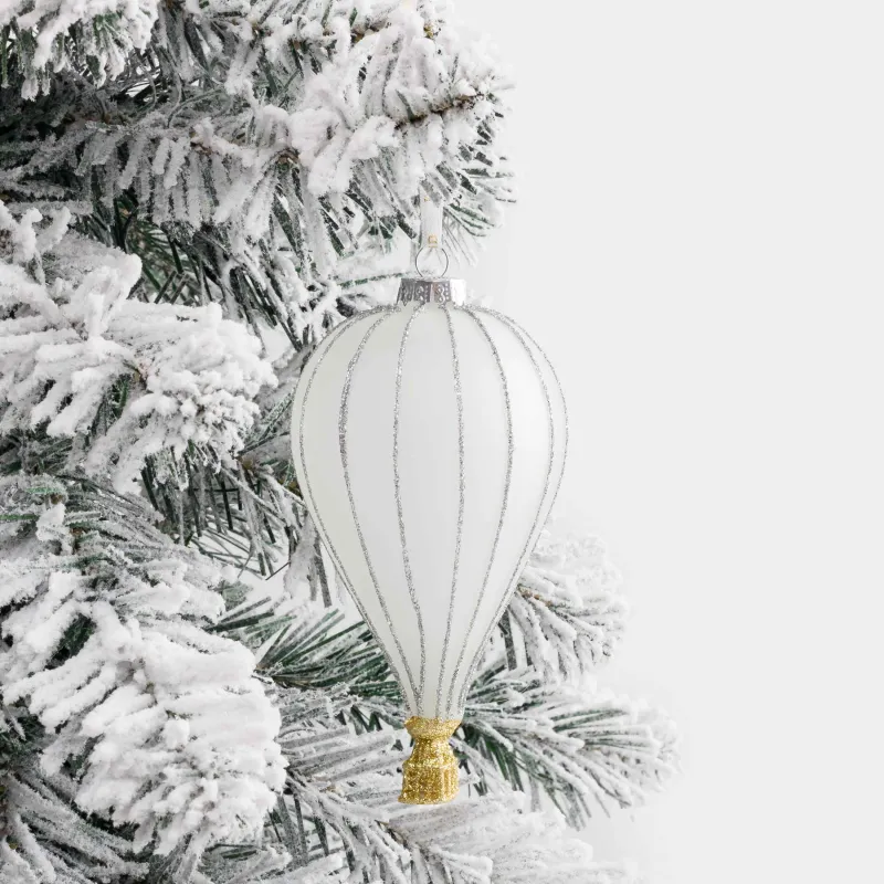 Игрушка елочная, 13 см, стекло, бело-золотистая, матовая, Воздушный шар, Figure christmas, image-3