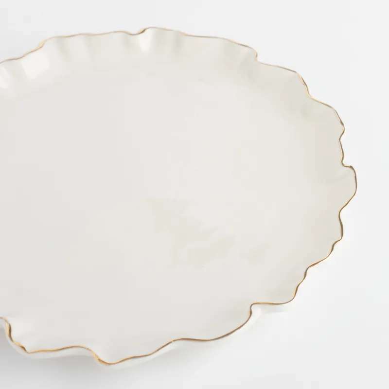 Тіскебасар тәрелкесі, 20 см, фарфор P, алтын жиектері бар, Мыжылған әсер, Crumple gold, image-4