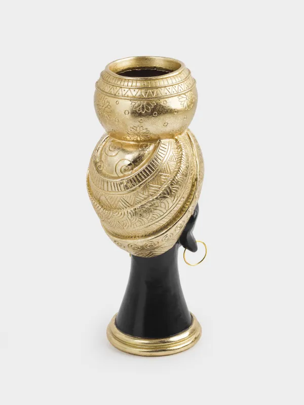 Сәндік ваза, 28 см, полирезин, қара және алтын, Сәлде таққан әйел, Ethnic girls, image-5