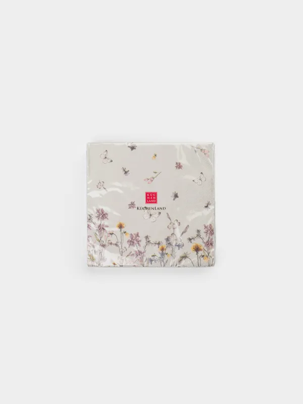 Салфетки бумажные, 33х33 см, 20 шт, квадратные, бежевые, Бабочки и цветы, Meadow, image-4