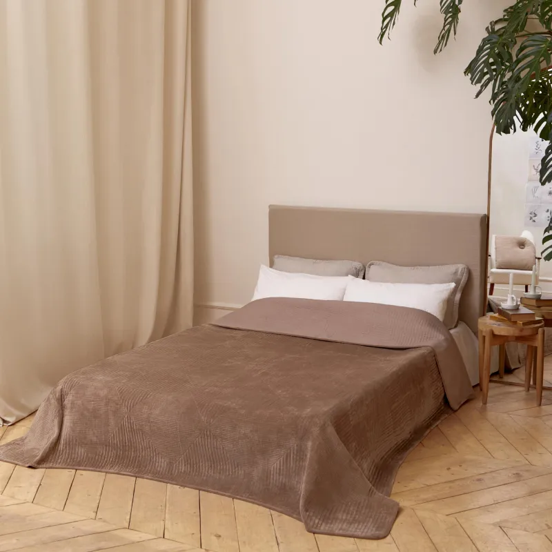 Көрпе, 220х240 см, көрпе, барқыт / микрофибра, қоңыр, Гауһар, Stitch velvet