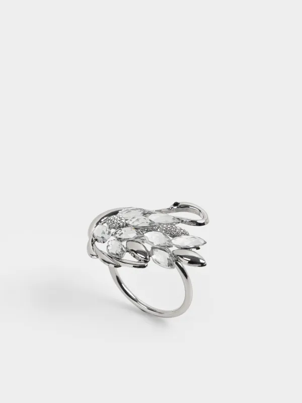 Майлық сақинасы, 5 см, металл/акрил, күміс түстес, Кристалдар арасындағы аққу, Swan, image-0