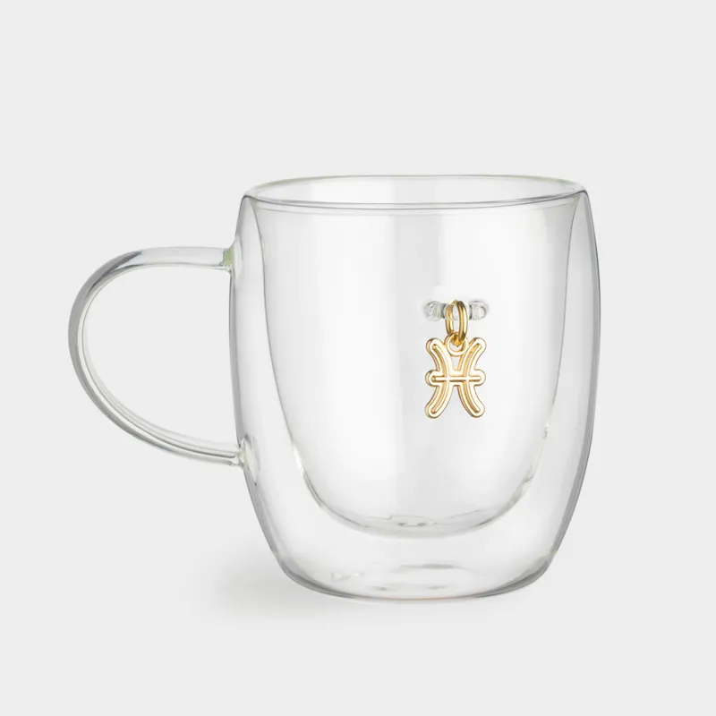 Кружка, 280 мл, стекло Б/металл, с золотистой подвеской, Рыбы, Air figure zodiac