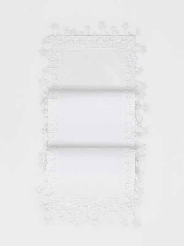 Үстел төсеніші, 40х160 см, шілтерлі, полиэстер, ақ, Жұлдыздар, Stars framed, image-0