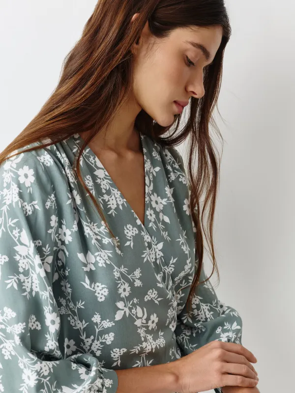 Әйелдер көйлегі, макси, өлшемі S, ұзын жеңді, вискоза, жасыл, Гүлдер, Marcia, image-1