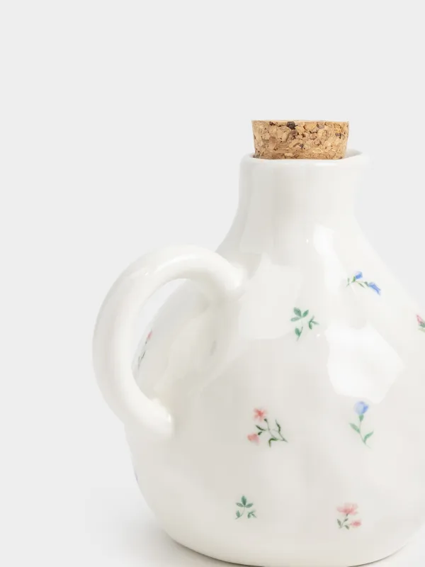 Майға немесе сірке суына арналған ыдыс, 340 мл, сабы бар, керамика/тығын, сүт түстес, Нәзік гүлдер, El flora, image-2