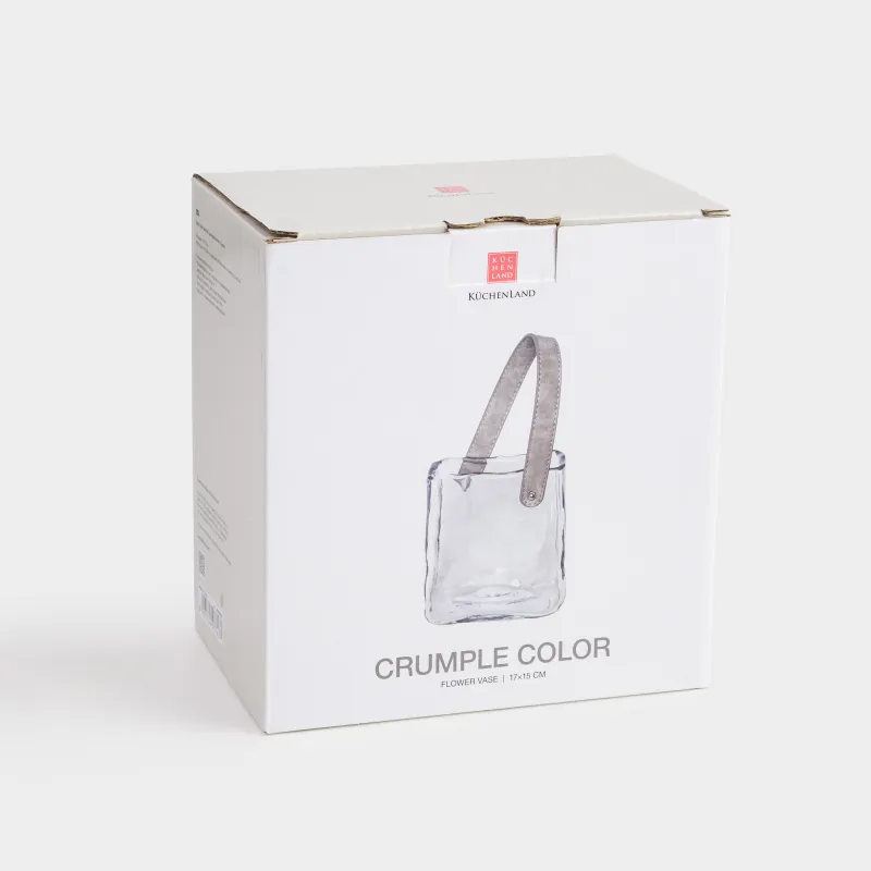 Гүл вазасы, 17 см, сәндік, тұтқасы бар, шыны/полиуретан, сұр, сөмке, Crumple color, image-3
