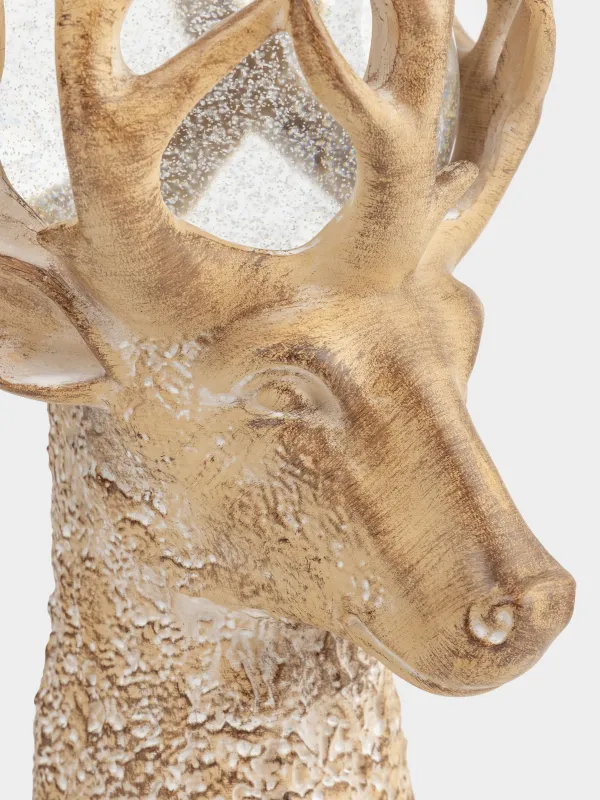 Снежный фонарь, 25 см, с подсветкой, пластик, коричневый, Шар в рогах оленя, Deer, image-4