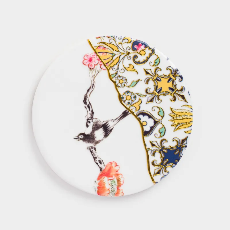 Подставка под кружку, 11 см, круглая, керамика/пробка, белая, Кинцуги, Revival