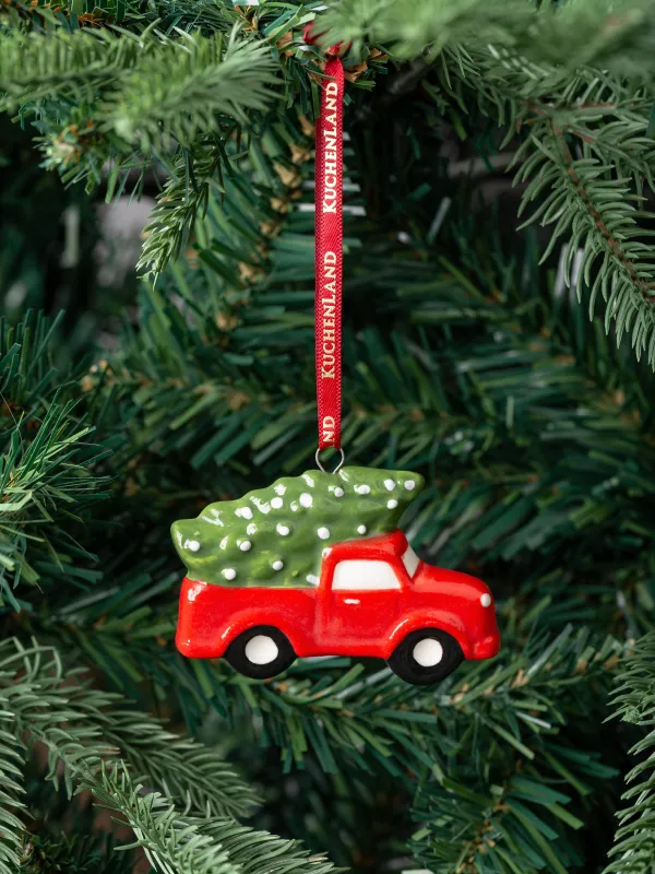 Шырша ойыншығы, 7 см, фарфор Р, қызыл және жасыл, Шыршасы бар автобус, Қызыл көлік, image-3