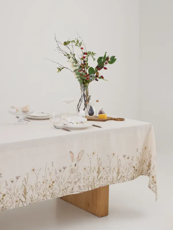 Дастархан, 160х160 см, полиэстер/зығыр, сарғылт-қоңыр, Гүлдер арасындағы қоян, Bunny in flowers, image-6