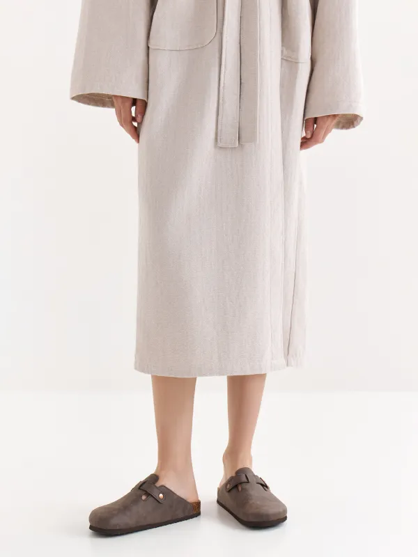 Әйелдер халаты, үйге арналған, өлшемі S-M, ұзын жеңді, мақта, сарғылт-қоңыр, Гүлдер/Бұтақтар, Delania, image-7