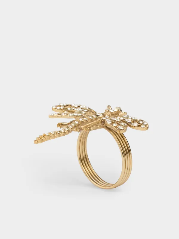 Кольцо для салфеток, 8 см, металл/стразы, золотистое, Стрекоза, Dragonfly, image-0