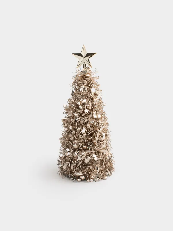 Ель искусственная, 25 см, мишура/пластик, шампань, Крупная мишура, Tinsel christmas, image-0