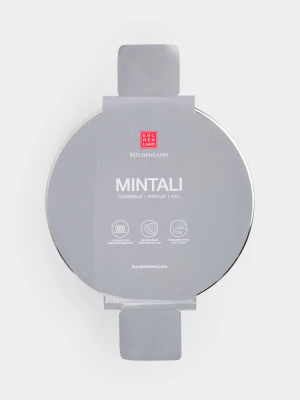 Кастрюля, 24 см, 4,8 л, с крышкой, с покрытием, алюминий, серо-черная, Mintali, image-3