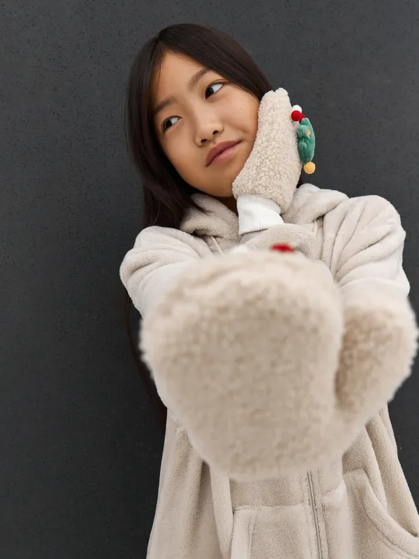 Балаларға арналған қолғаптар, бірыңғай өлшем, шерпа, сарғылт-қоңыр, майшабақ, Plush, image-6