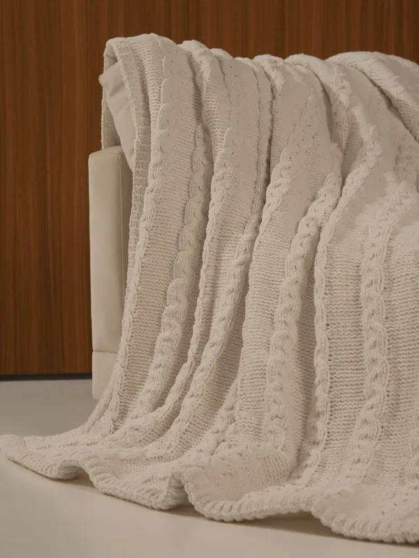 Жамылғы, 130х170 см, тоқылған, екі жақты, шенилл/шерпа, сүт түстес, Knitting, image-1