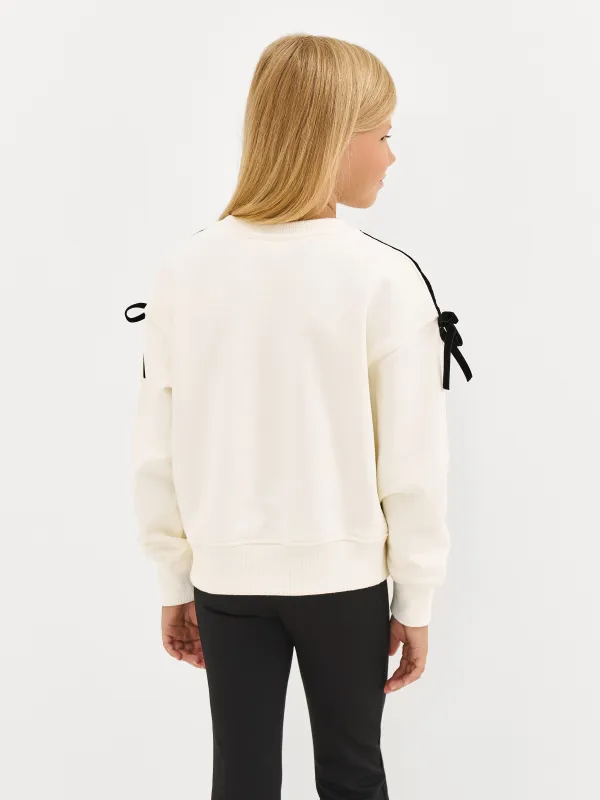 Балалар свитшоты, өлшемі 122 см, қыздарға арналған, бантиктері бар, мақта, сүт түстес, Romana, image-4