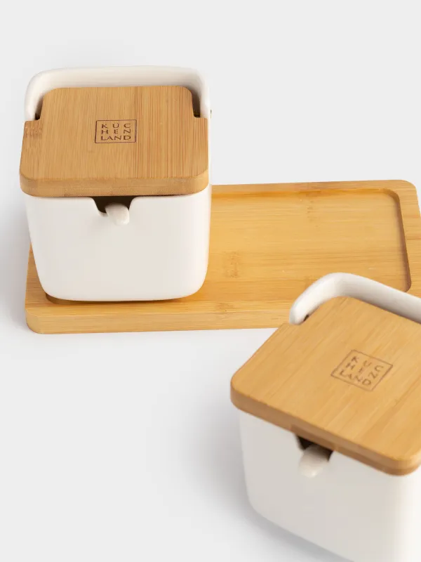 Сусымалы өнімдерге арналған банкіі, 250 мл, 2 дана, стендте, қасықпен, керамика/бамбук, Keep, image-3