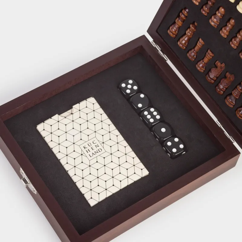 Үстел ойындарының жиынтығы, 17х15 см, карталар/сүйектер/шахмат, ағаш/пластик, Sabal, image-1