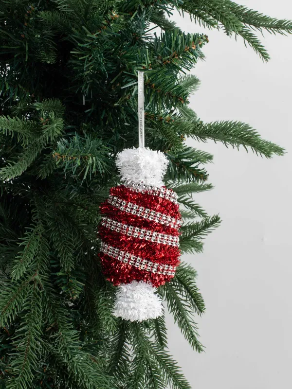 Игрушка елочная, 15 см, мишура/пластик, красно-белая, Конфета, Tinsel christmas, image-3