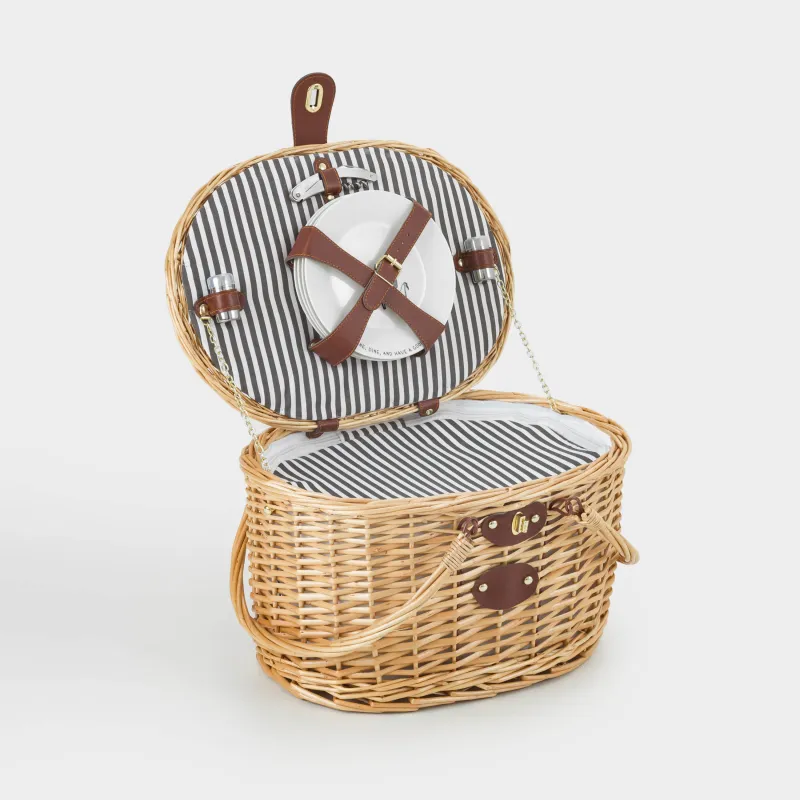 Корзина для пикника, 42х30 см, 4 перс, 25 пр, с пледом, лоза, овальная, коричневая, Picnic