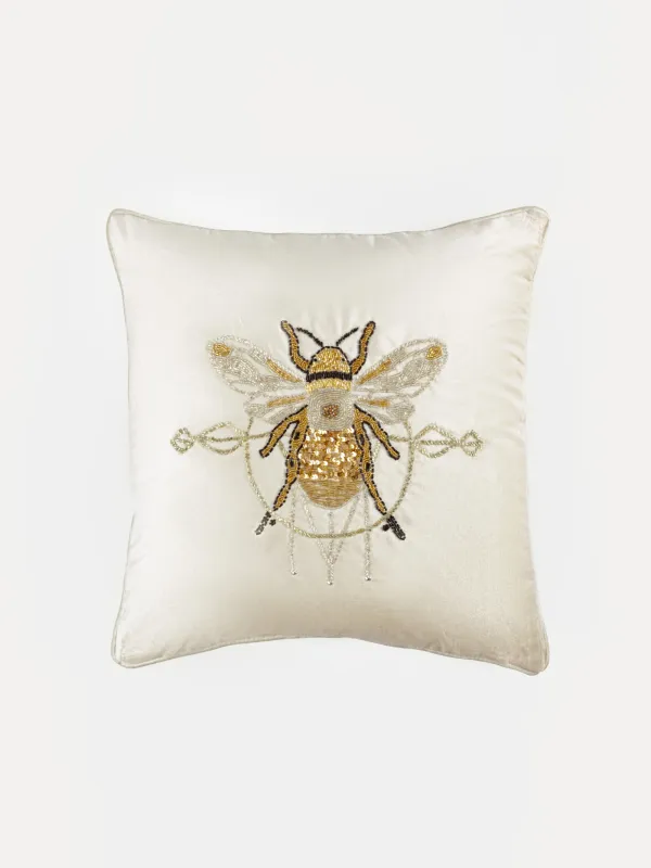 Подушка декоративная, 50х50 см, вельвет/бисер, молочная, Шмель, Bugs, image-0