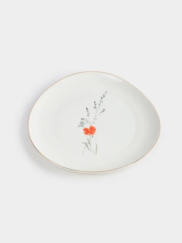 Тарелка закусочная, 21 см, фарфор N, белая, с золотистым кантом, Полевые цветы, Yarrow, image-1