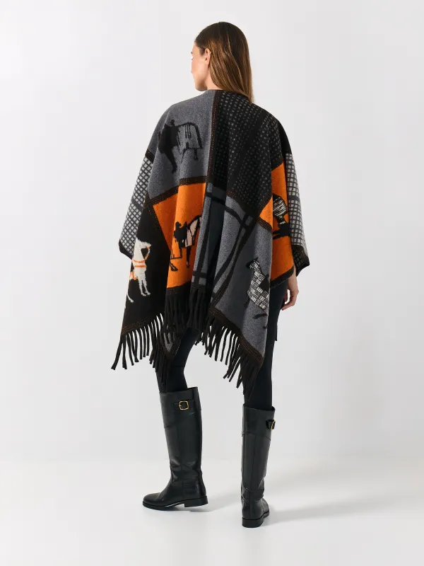 Пончо, 130х160 см, жиегі бар, полиэстер, қара және қызғылт сары, Жылқы, Poncho, image-7