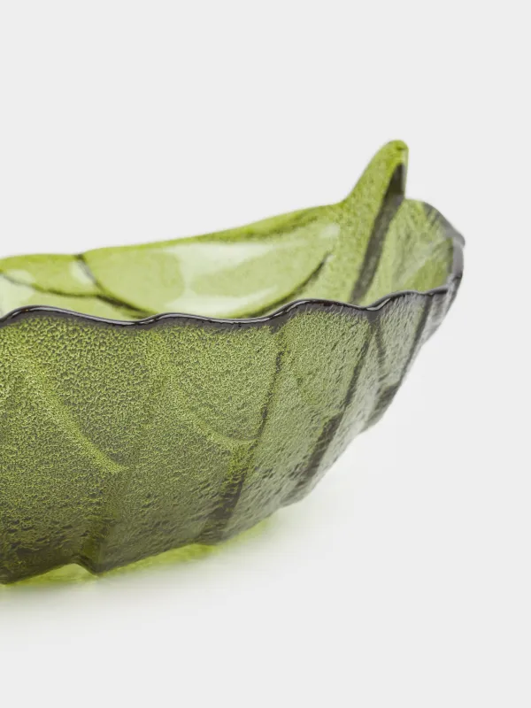 Салатник, 25х10 см, 800 мл, стекло, зеленый, Лист, Curvy, image-1