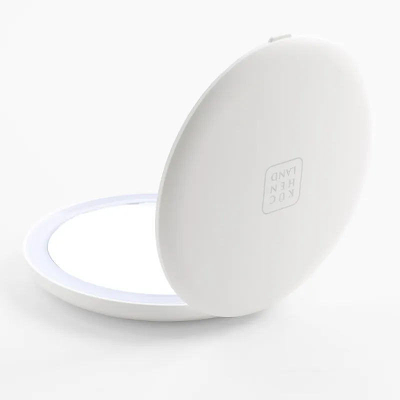 Зеркало карманное, 10 см, двустороннее, с подсветкой, пластик, белое, Vesta, image-0