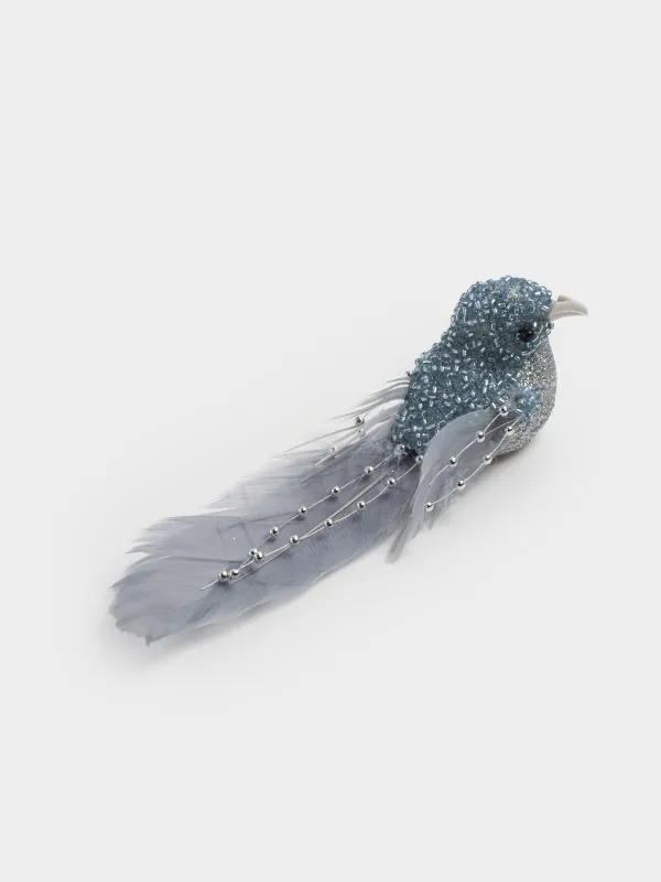Украшение декоративное, 19 см, на клипсе, пенопласт/перо, серебристое, Птица, Birds NY, image-3