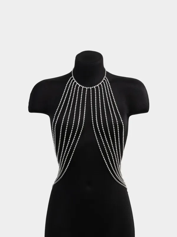 Украшение, 49 см, металл/стразы, серебристое, Топ из кристаллов, Jewelry crystal, image-3